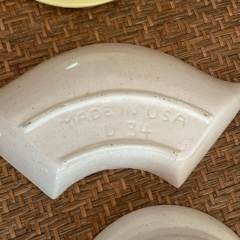 Vintage California Pottery Yellow Cream Lazy Susan Snack Or Chip & Dip